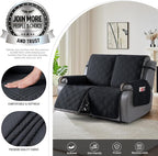 TAOCOCO 100% Waterproof Loveseat Recliner Cover, Non Slip Split Loveseat Covers for Reclining Loveseat with Elastic Straps, Washable Recliner Chair/Furniture Protector for Kids Pets(2 Seater, Black)