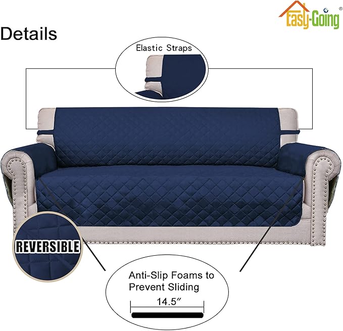 Easy-Going Reversible Couch Cover, 2 Cushion Sofa, Navy/Navy