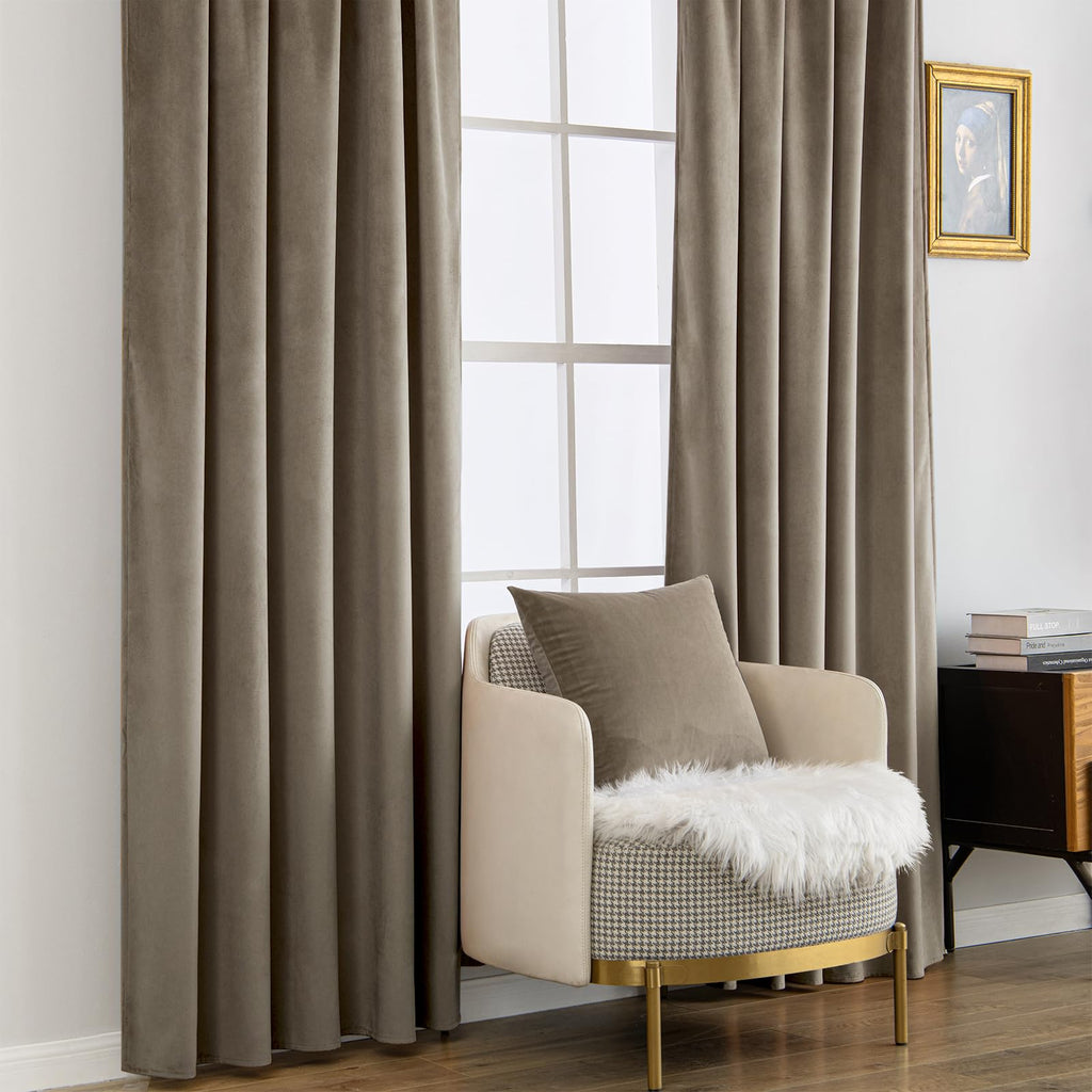 MIULEE Taupe Velvet Curtains 52x108 inches Luxury Blackout Curtains