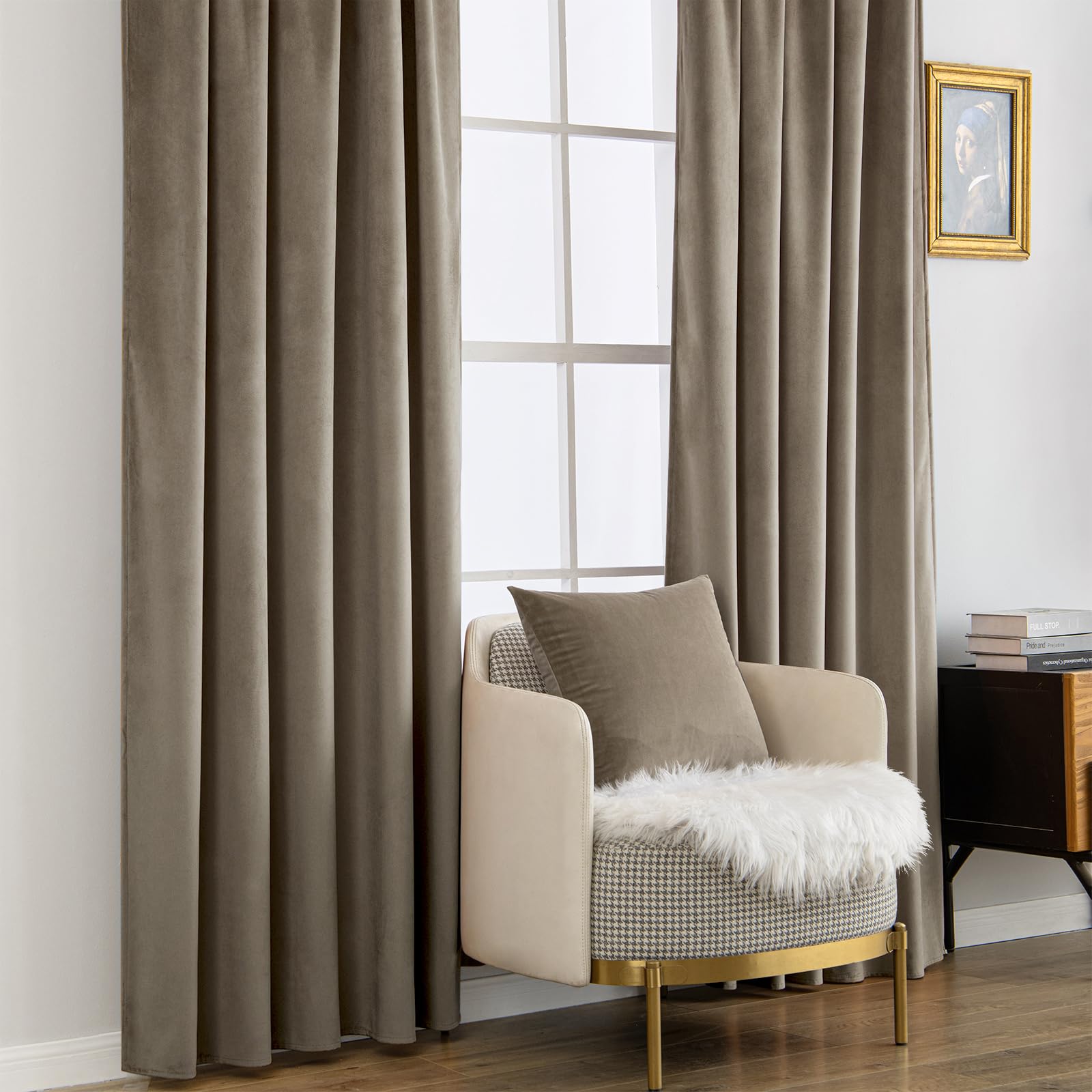 MIULEE Taupe Velvet Curtains 52x108 inches Luxury Blackout Curtains