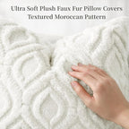 decorUhome Throw Pillow Covers 24x24 Inch Set of 2, Soft Plush Faux Wool Cream White Solid Couch Pillow Covers, Accent Euro Sham Farmhouse Neutral Square Pillow Cases for Sofa Bed Living Room