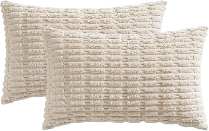 MIULEE Lumbar Corduroy Decorative Throw Pillow Covers 22x14 Cream White