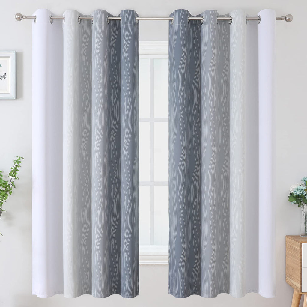 Gray and Greyish White Ombre Blackout Curtains for Bedroom 63 Inch Long