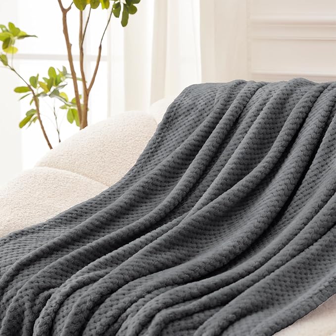 Exclusivo Mezcla Soft Waffle Fleece Bed Blanket Twin XL Size, Gray