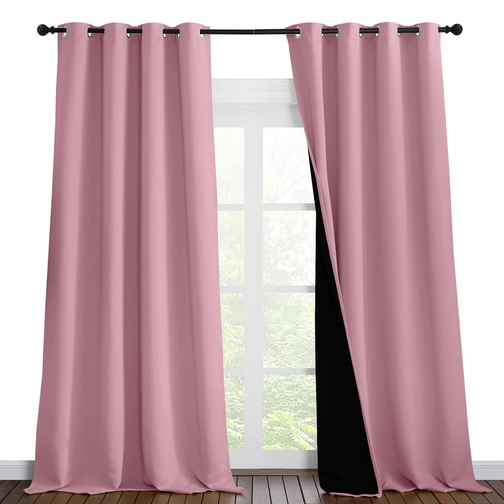NICETOWN 100% Blackout Blinds, Laundry Room Decor Window Treatment Curtains for Large Patio Sliding Door, Thermal Insulated Crystal Pink Curtains for Bedroom, Set of 2, 55 inches x 102 inches