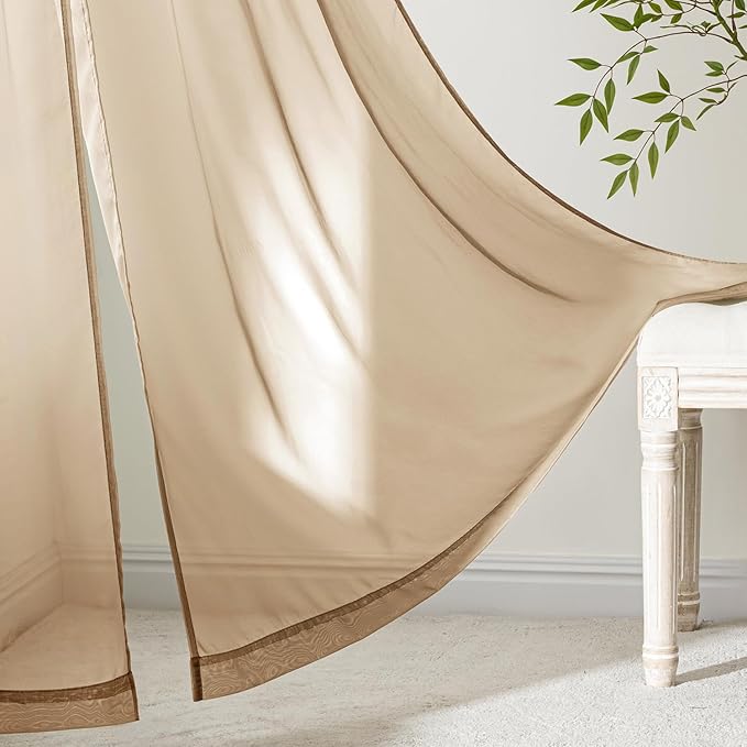 MIULEE Brown Sheer Curtains 108 Inches Long, 4 Panels Set, Rod Pocket Voile Drapes Light Filtering and Semi Transparent, Elegant Window Treatments for Bedroom Living Room,54 x 108 Inches