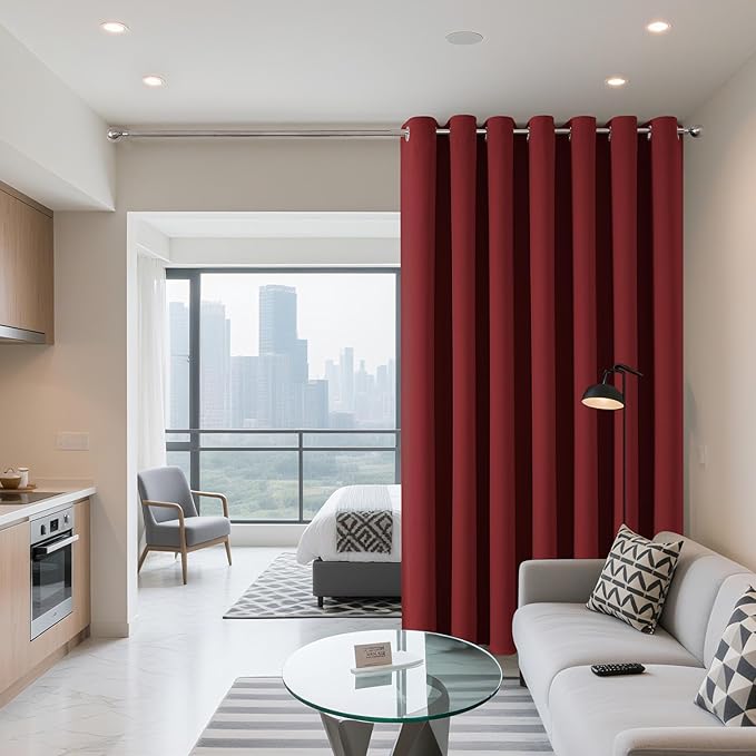 Joydeco Blackout Patio Sliding Door Curtains 84 Inches Long, Grommet Privacy Room Divider Curtains, Extra Wide Thermal Blackout Drapes for Bedroom Living Room (Burgundy Red, 100Wx84L, 1 Panel)