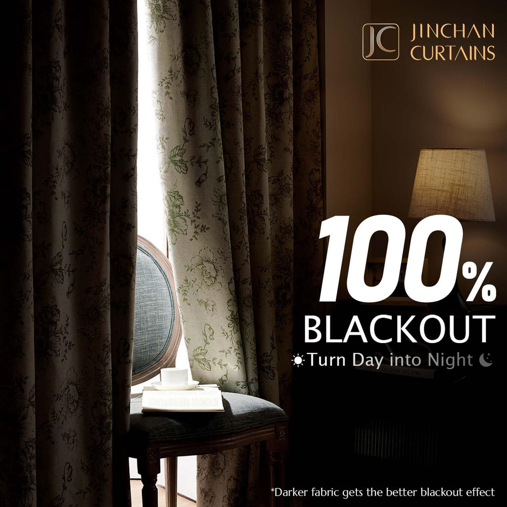 jinchan Floral Linen Blackout Curtains for Bedroom 96 Inches Long