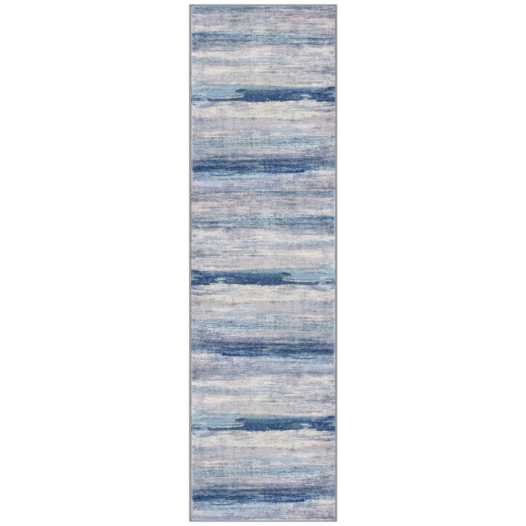 KOZYFLY 3x10 Ft Rug Modern Ombre Runner Rug for Hallway, Washable Kitchen Rugs Non-Slip Soft Striped Entryway Rug, Print Blue/Grey/Beige Abstract Carpet for Laundry Nursery