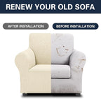 Cupuamon 2026 New Stretch Chair Sofa Slipcovers Couch Cover for 1 Seater Furniture Protector Sofa Covers with Elastic Bottom Jacquard Fabric Small Checks for Pets, Kids - Beige