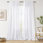 Snow White Linen Curtains 102 Inches Long for Living Room Light Filtering Semi Sheer Curtain Back Tab Luxury Neutral Modern Farmhouse Decor Floor to Ceiling Neutral Drapes for Bedroom 52x102,2 Panels