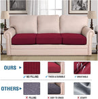 H.VERSAILTEX Super Stretch Individual Seat Cushion Covers - Sofa & Couch Cushion Slipcover Sets - Thick Jacquard Textured Twill Fabric (3 Piece XL Sofa Cushion Covers, Burgundy Red)