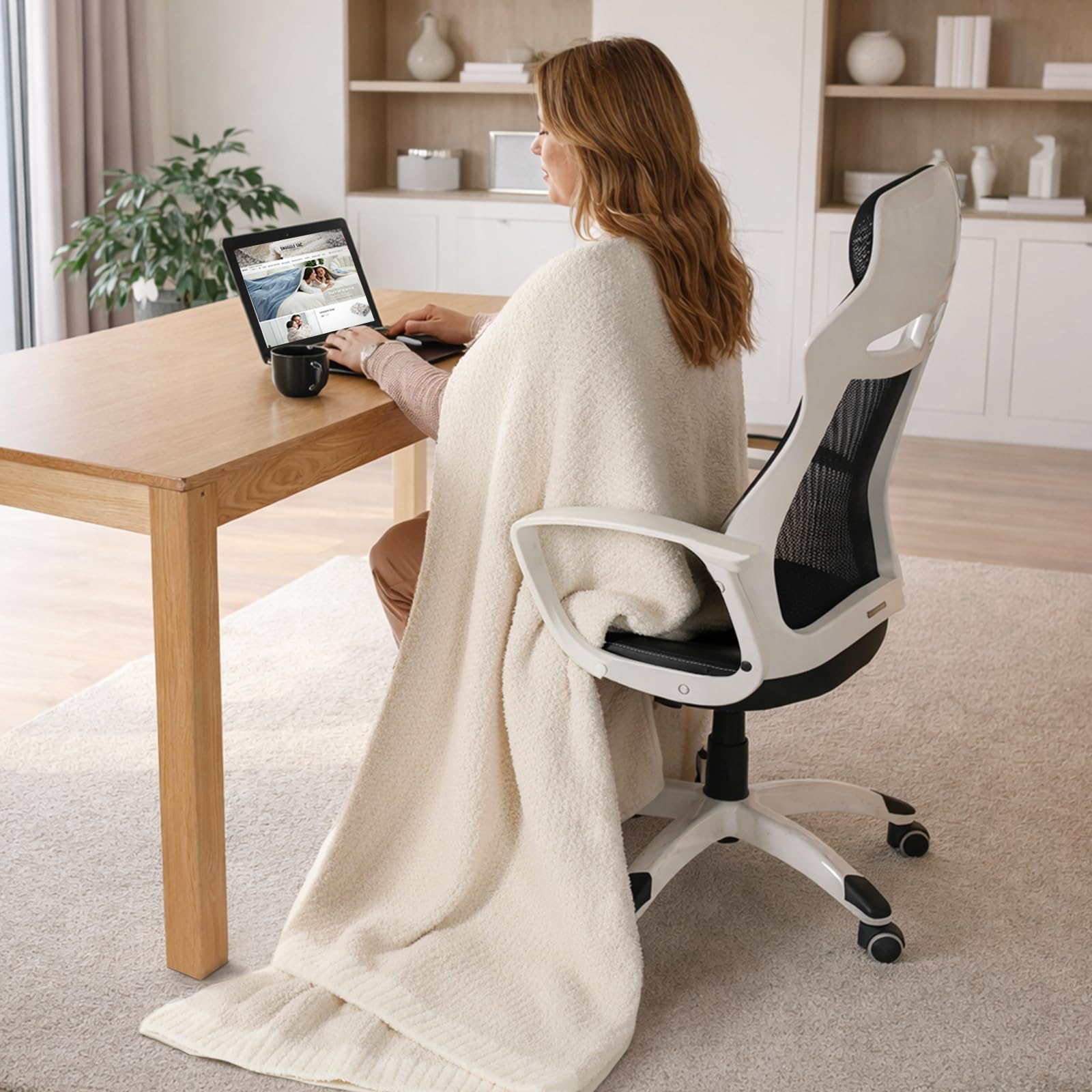 Snuggle Sac Buttery Ivory Bedding Blanket Twin Size 60x80, Super Soft Warm Cozy Knit Fuzzy Microfiber Blanket for Sofa, Bed, Living Room, Heather Ivory, 60x80 Inches