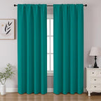 CUCRAF Turquoise Blackout Curtains 96 inch Length 2 Panels Set, Rod Pocket Room Darkening Drapes for Bedroom Living Room, Insulated Thermal Light Blocking Window Curtain (W52 x L96 Inch)