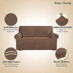 Easy-Going Stretch Sofa Slipcover 1-Piece Sofa Cover Furniture Protector Couch Soft with Elastic Bottom for Kids, Polyester Spandex Jacquard Fabric Small Checks (Sofa, Brown)