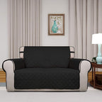 PureFit Reversible Quilted Sofa Cover, Water Resistant Slipcover Furniture Protector, Washable Couch Cover with Non Slip and Elastic Straps for Kids, Dogs, Pets (Loveseat, Black/Beige)