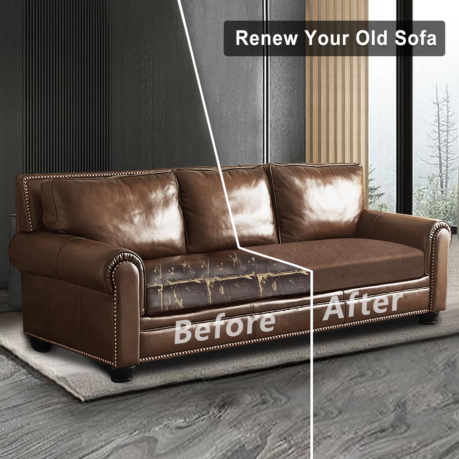 ANARACHON Leather Look Couch Cushion Covers Sofa Seat Slipcovers Sets Couches Furniture Protector for Sectional Armchair Loveseat Pets Kids Stretch Spandex Fabric (1 Cushion XL Sofa, Brown)