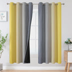 Estelar Textiler Ombre Grey and Yellow Blackout Curtains 72 Inch Length 2 Panels, Full Light Blocking Curtains for Living Room,Grommet Thermal Insulated Gradient Drapes for Bedroom, 52x72 Inch