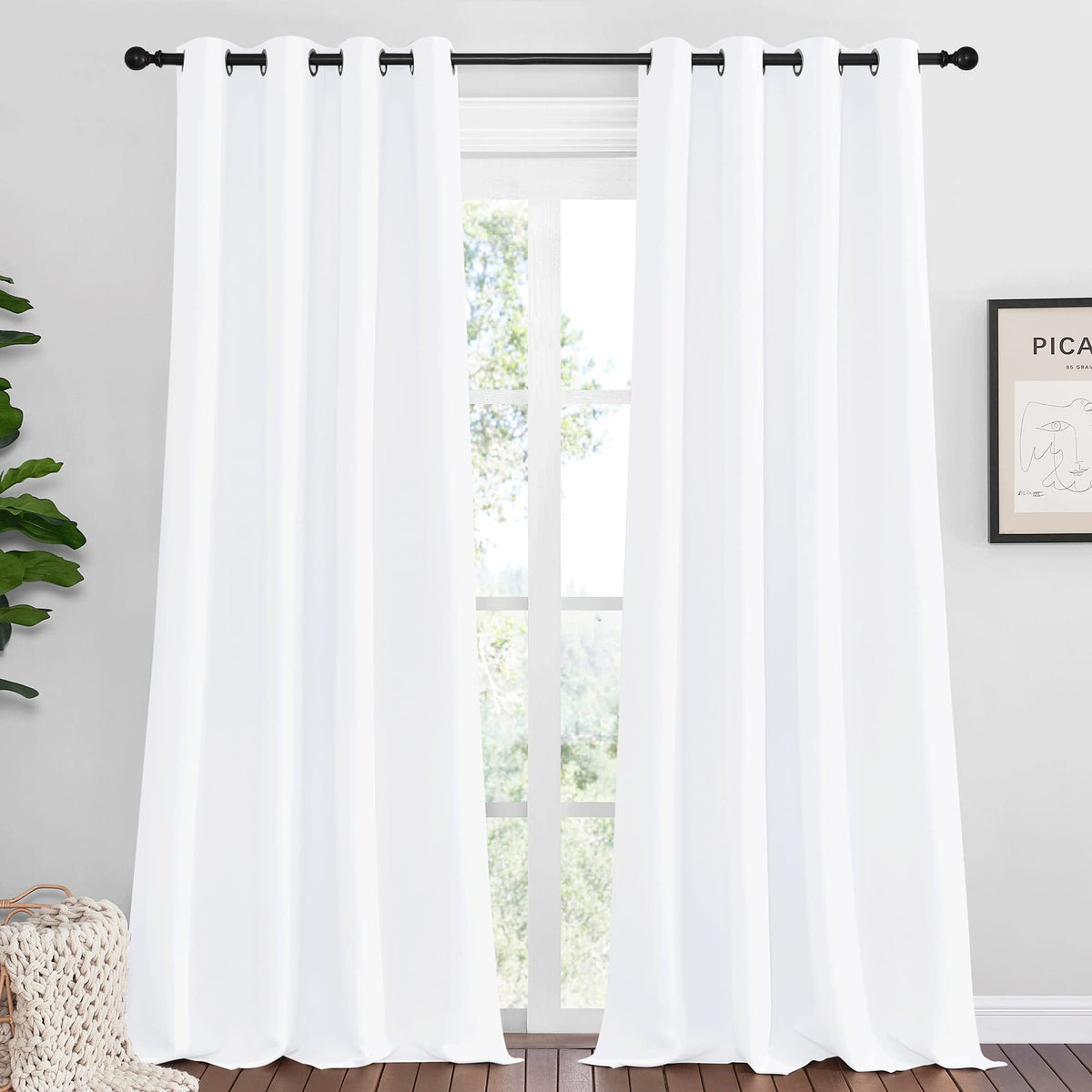 NICETOWN Patio Blackout Curtain Shades - Summer Home Decoration Thermal Insulated Grommet Blackout Draperies/Drapes for Kitchen (2 Panels, 55 inches x 96 inches, Black)