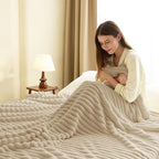 HIMEET Linen Ribbed King Size Blanket for Bed - 300GSM Lightweight Fleece Blanket for Men Women, Large Cozy Sofa Couch Bed Blankets Gifts, Striped Spring Home Room Decor, Linen, 108x90 Inches