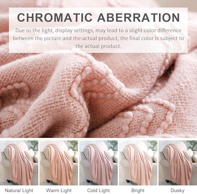 BOURINA Pink Throw Blanket 60x80 Inch Boho Knitted Soft Throw Sofa Blanket