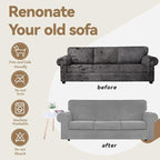 WEERRW 4 Pieces Velvet High Stretch Couch Covers for 3 Cushion Couch Sofa Slipcovers, Washable Furniture Protector with Non Slip Elastic Bottom, Feature Soft and Thick Plush Fabric, Silver Grey, Large