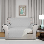PureFit Reversible Quilted Sofa Cover, Water Resistant Slipcover Furniture Protector, Washable Couch Cover with Non Slip and Elastic Straps for Kids, Dogs, Pets (Oversized Chair, Light Gray/Ivory)