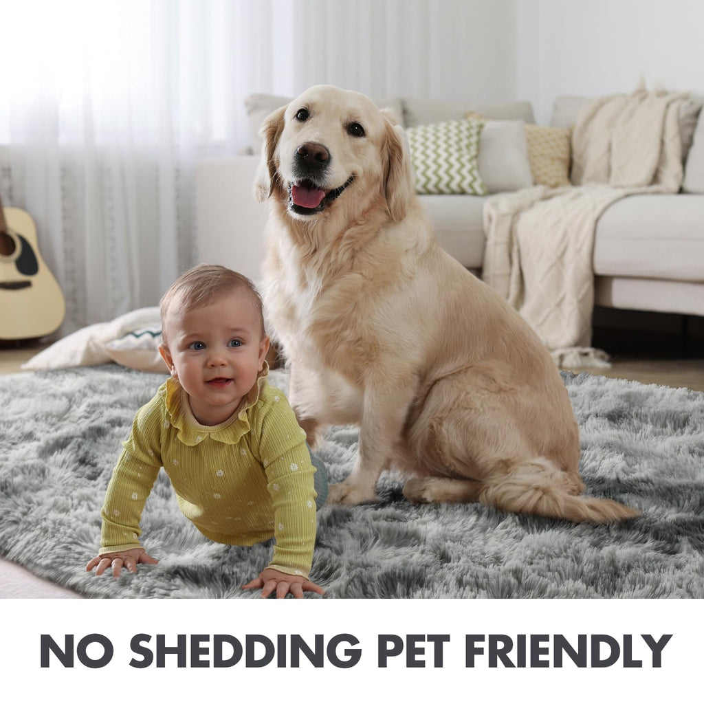5x8 Ft Large Shag Rugs for Living Room, Tie Dyed Ultra Soft Fluffy Furry Area Rugs for Bedroom Indoor Floor, Aesthetic Carpet for Kids Home Decor (Light Grey)