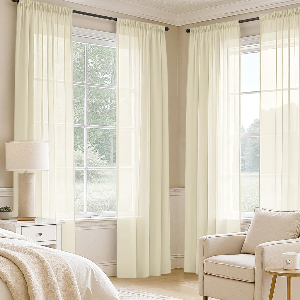 MIULEE Light Cream Sheer Curtains 90 Inches Long 4 Panels 42 x 90 Inches