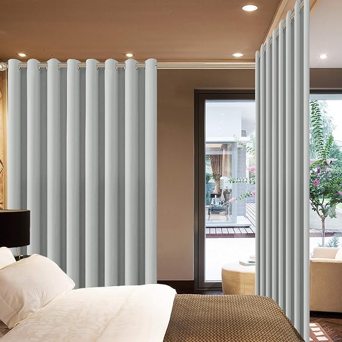 Yakamok Light Grey Room Darkening Curtains 96 inch Sliding Door Drapes