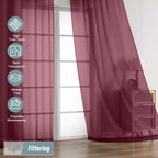 Ebesto Burgundy Sheer Curtains 120 Inches Long 2 Panels, Extra Long Light Filtering Modern Window Curtains for Sliding Glass Door, Rod Pocket Voile Drapes for Living Room Bedroom, 2x42Wx120L Inches