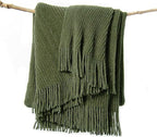 lifein Throw Blanket for Couch, Soft Green Boho Decor Bed Throw,Cozy Knitted Chenille Farmhouse Lightweight Throw (Olive Green,60 * 80")
