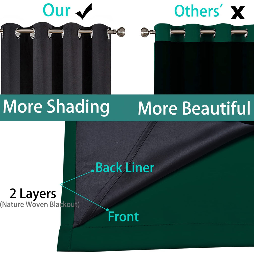Yakamok Dark Green 100% Blackout Curtains 84 Inches Long 52" Wide 2 Panels