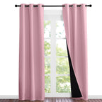 NICETOWN 100% Blackout Short Curtains with Black Liners, Solid Thermal Insulated Full Blackout 2-Layer Lined Drapes, Energy Efficiency Window Drapes for Bedroom (2 Panels, 37"W by 84"L, Crystal Pink)