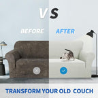 ZNSAYOTX 1 Piece Jacquard Couch Covers for 2 Cushion Couch High Stretch Loveseat Slipcover for Pets Dogs Anti Slip Love Seat Sofa Slipcover Furniture Protector (Medium, Ivory)
