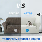 ZNSAYOTX 1 Piece Jacquard Couch Covers for 2 Cushion Couch High Stretch Loveseat Slipcover for Pets Dogs Anti Slip Love Seat Sofa Slipcover Furniture Protector (Medium, Ivory)