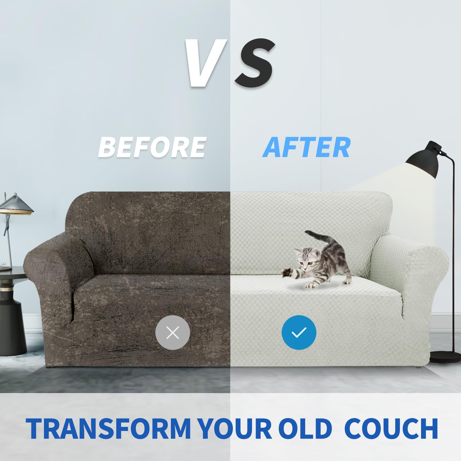 ZNSAYOTX 1 Piece Jacquard Couch Covers for 2 Cushion Couch High Stretch Loveseat Slipcover for Pets Dogs Anti Slip Love Seat Sofa Slipcover Furniture Protector (Medium, Ivory)