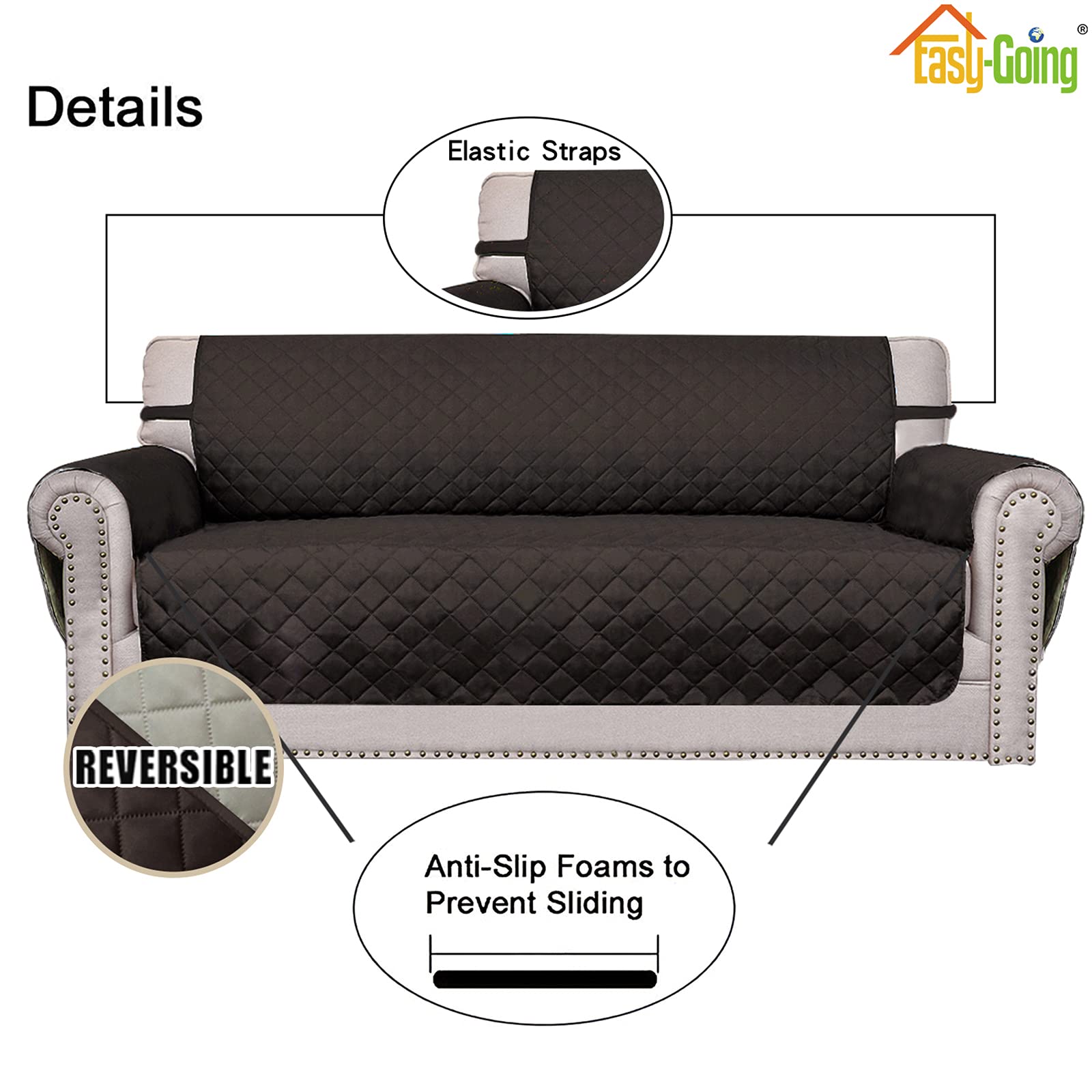 Easy-Going Oversized Chair Sofa Slipcover Reversible Sofa Cover Water Resistant Couch Cover Furniture Protector Cover with Elastic Straps for Pets Dog (Oversized Chair, Chocolate/Beige)