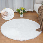 ORINOVA White Faux Fur Round Rug 4ft Fluffy Rabbit Fur Rug Machine Washable Circle Area Rugs for Living Room Bedroom Home Teen Room Nursery Décor