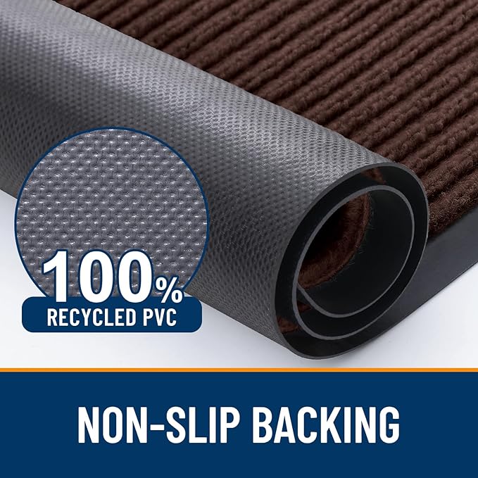 OLANLY Front Door Mat Indoor Outdoor Entrance, 2-Pack 47 x 23 Inch, Waterproof Heavy Duty Doormat, Fade Resistant, Low Profile, Easy Clean Patio Porch Welcome Floor Mats for Entry, Brown