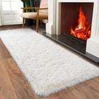 Ultra Soft Runner Rugs for Bedroom Hallways with Upgraded Non-Slip Rubber Backing & Thick Memory Sponge, 2 Packs 2x6 Feet Fluffy Shag Throw Area Rug for Bedside Dorm Cream