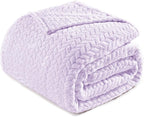 Exclusivo Mezcla Fleece Queen Size Blanket for Bed, 90x90 Inches Soft Cozy Jacquard Flannel Blankets, Lightweight Fuzzy Plush Warm for Women, Lilac Purple