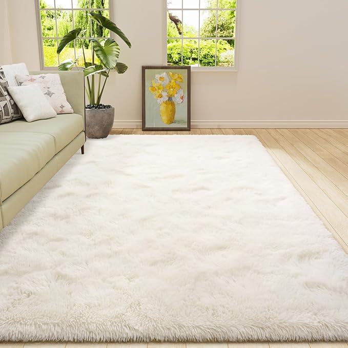Amearea Premium Soft Area Rug 4x5.3 Feet, Cream Rugs for Living Room, Fluffy Carpet for Bedroom Nursery Playroom Teen Bedside Home Decor, Comfortable Indoor Furry Dorm Carpets, Cream
