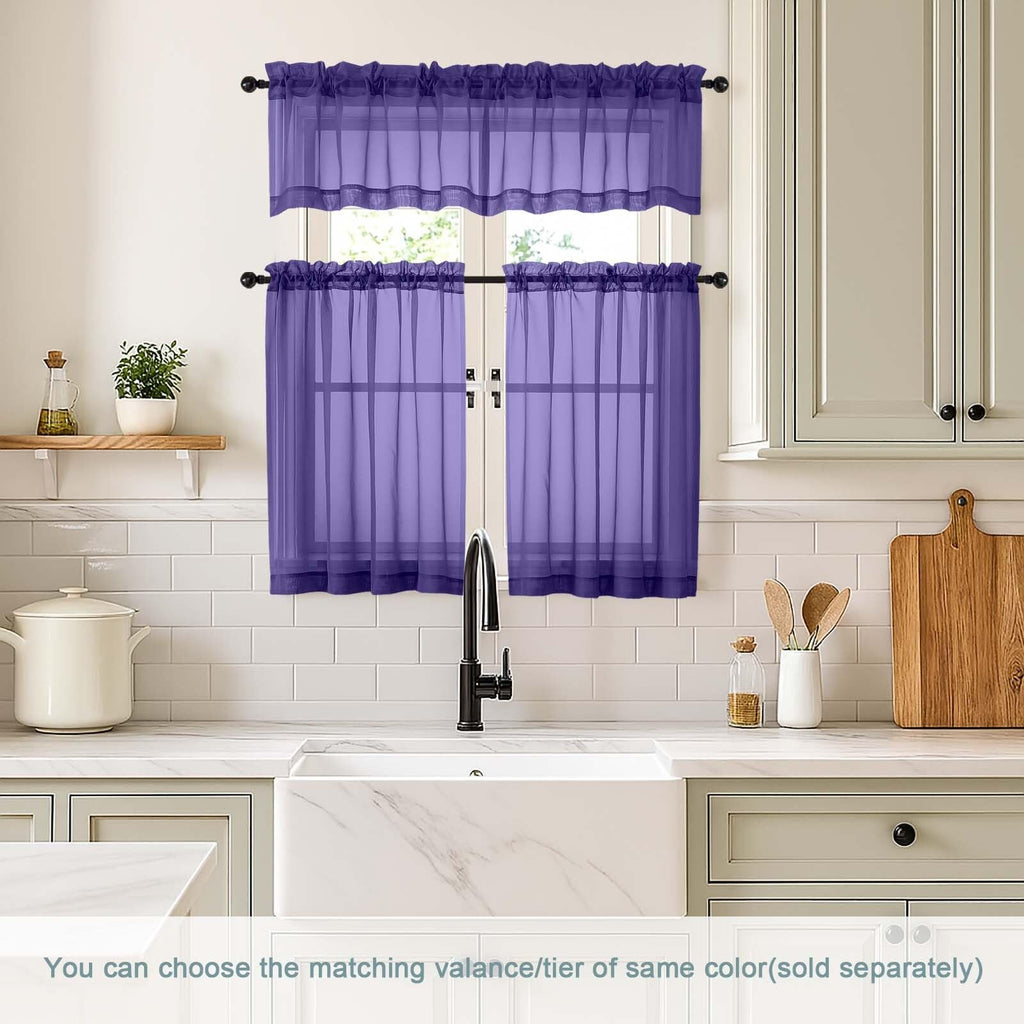 Ebesto Purple Small Sheer Curtains 2 Panels Set, Kitchen Curtains 36 Inch Length, Elegant Light Filtering Short Window Drapes for Living Room Bedroom, Dual Rod Pocket Design, 2x42Wx36L Inches