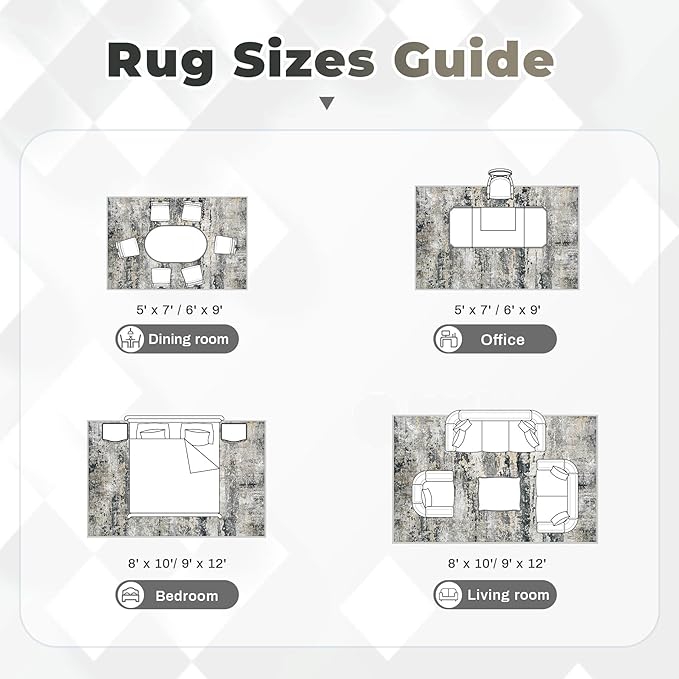Area Rugs 6x9 for Living Room: Washable Rug Modern Abstract Neutral Soft Non-Slip Low-Pile Indoor Carpet for Bedroom Dining Room Playroom Home Office (Black Grey Brown, 6'x9')