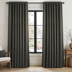 94 Inch Long Gray Blackout Curtains for Bedroom 2 Panels Set Modern Linen Blend Texture Back Tab Pleated Floor to Ceiling Thermal Drapes Hooks Rings Window Drapes Decor (W52 x L94 Charcoal Grey)