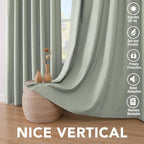 H.VERSAILTEX Bedroom Curtains Blackout, Sage Green Linen Blackout Curtains 84 Inches Long, 100% Blackout Thermal Textured Linen Look Curtain Draperies Grommet with White Liner, 2 Panels