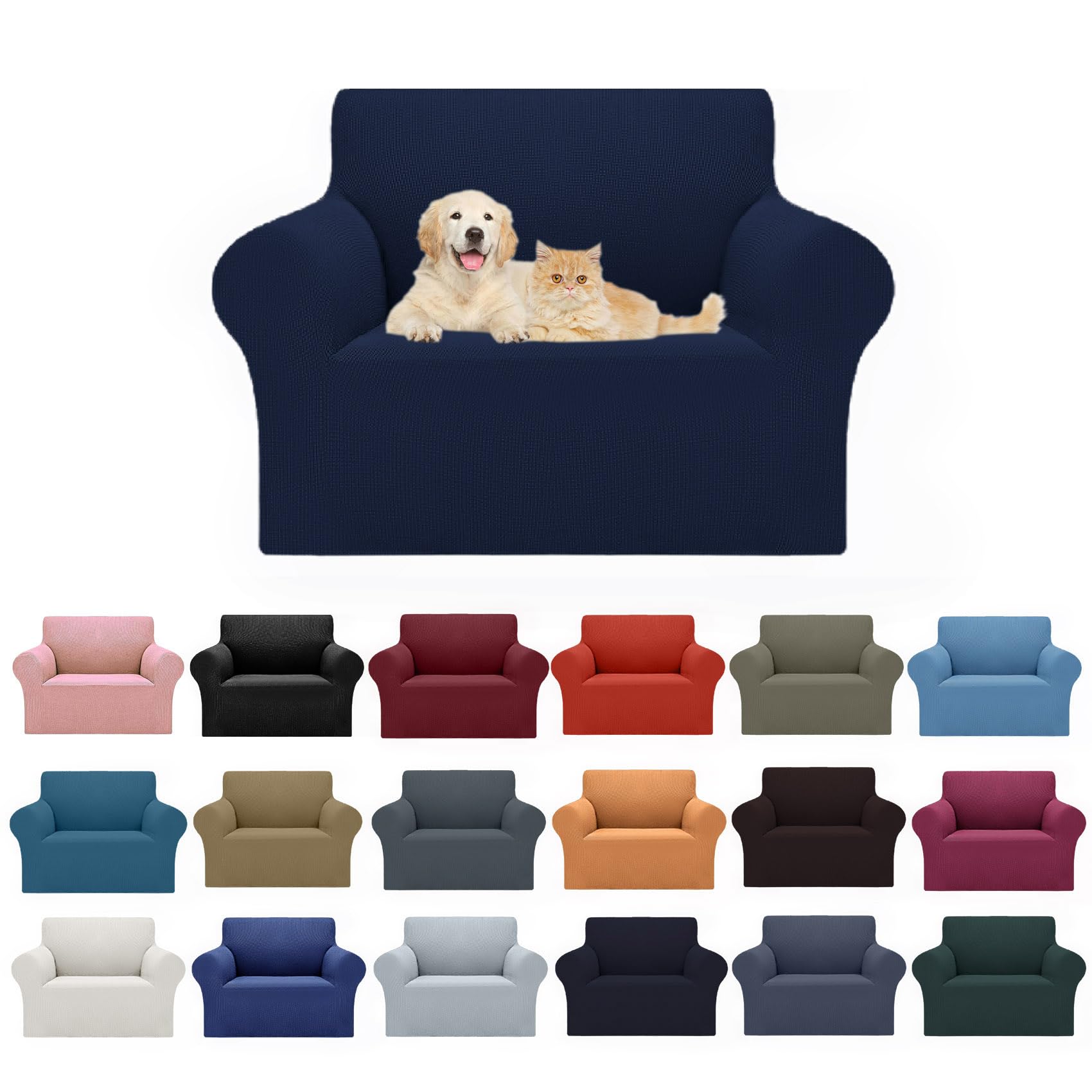 Cupuamon 2026 New Stretch Chair Sofa Slipcovers Couch Cover for 1 Seater Furniture Protector Sofa Covers with Elastic Bottom Jacquard Fabric Small Checks for Pets, Kids - Navy