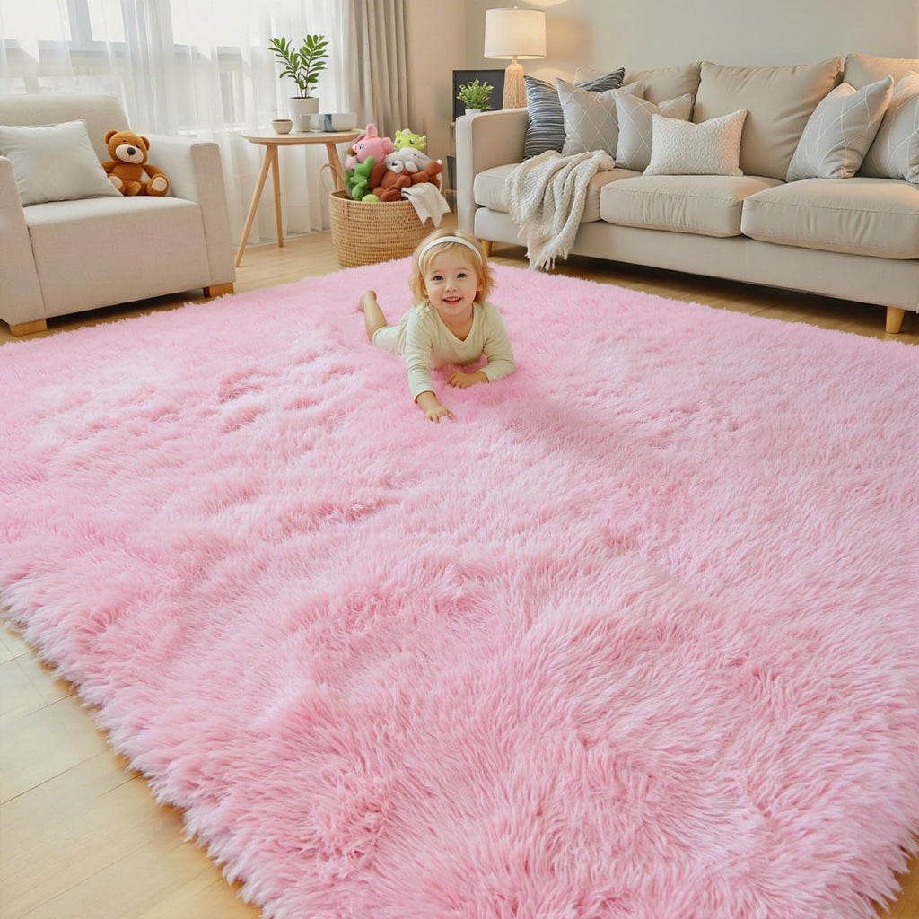 8x10 Area Rugs for Living Room,Pink Large Shaggy Carpet Plush Furry Rug