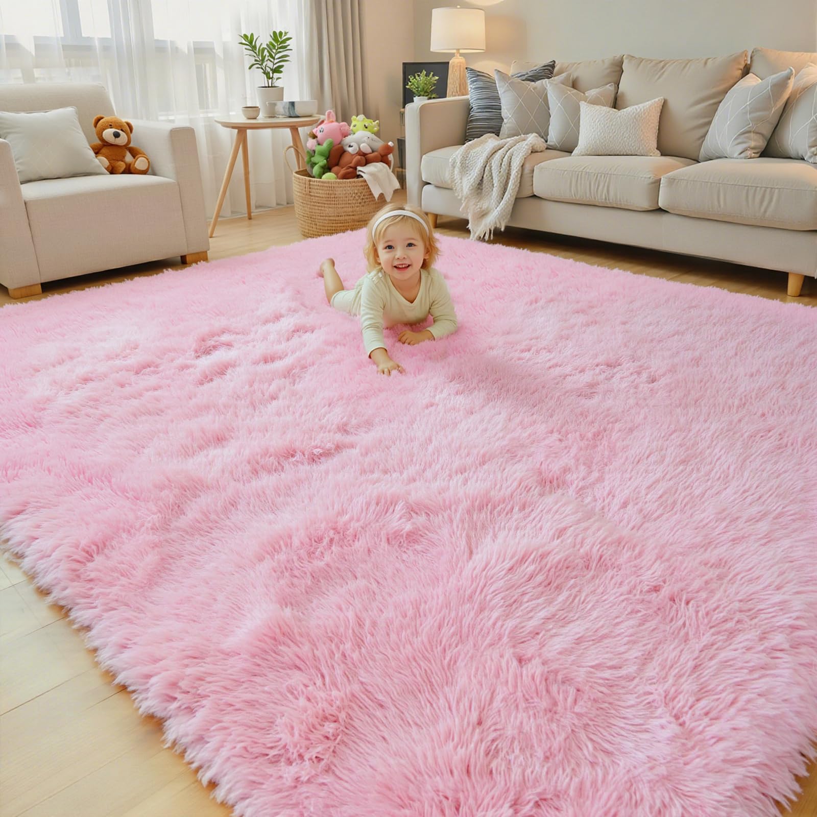 8x10 Area Rugs for Living Room,Pink Large Shaggy Carpet Plush Furry Rug